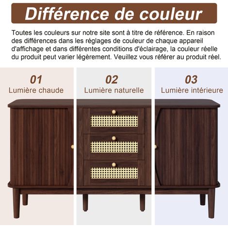 Credenza 141x40x77 cm in MDF e rattan marrone scuro, ante scorrevoli - MEUBLIV (1/5)