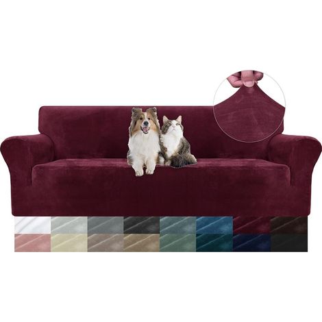 Housse de canapé en velours 2 places (139-175cm), sofa cover bordeaux extensible (1/5)