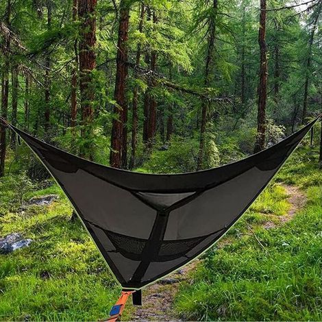 Grand Hamac Aérien Triangulaire pour Arbre de Camping Hamac Portable Multi Personnes Conception pour 3 Personnes pour Voyage Arrière Cour Extérieur Jardin Camping (1/3)