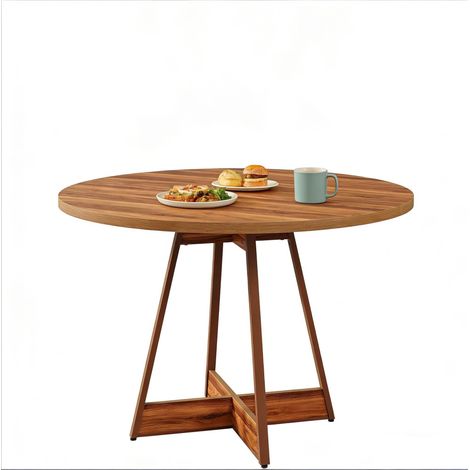 CHICFURN Mesa de comedor redonda 100 cm en MDF marrón, para 2 a 4 personas, estilo rústico (1/5)