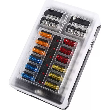 Boîtier à Fusibles ATO - 12 Voies - 32 V DC - Indicateur LED Rouge - Couverture Transparente PC - Pour Voiture Camion Bateau RV - 1 Pièce (1/5)