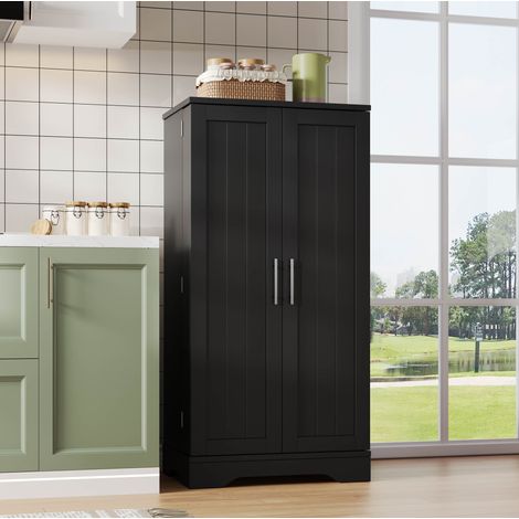 Armoire de cuisine haute 120 x 60 x 40 cm en MDF noir, porte double, éclairage LED à capteur (1/5)