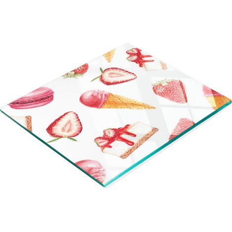 Tabla de cocina de vidrio templado duradera y elegante con dise帽o de postres, 60x52 cm. (1/5)