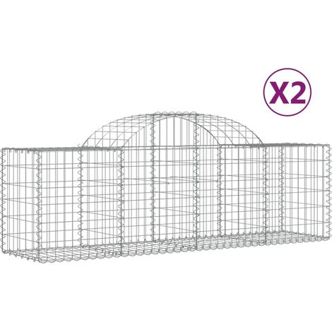 Set 2 cestini per gabbioni recinzione a gabbia muro di contenimento ad arco 200 x 50 x 60/80 cm ferro zincato Argento 020041361
