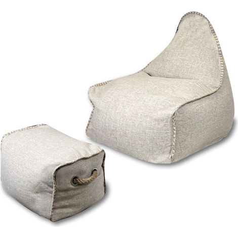 Soo Santaï Sillón puf Buddy's Rest, forma pera con reposapiés, 90x60x85 cm para interior y exterior, resistente al sol, beige, sin poliesti (1/2)
