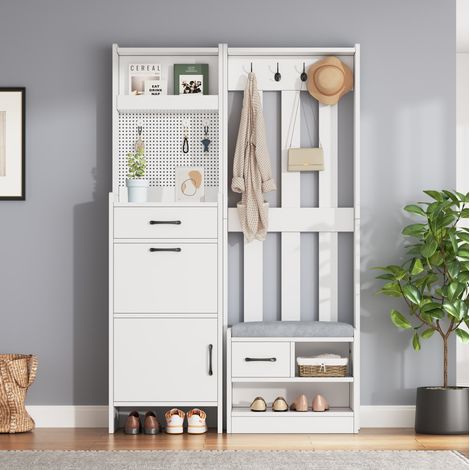 Meuble rangement entrée 7-en-1 avec banc blanc HAVRYA (1/5)
