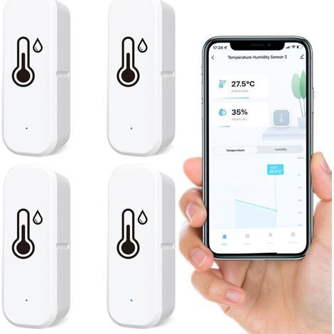 Lot de 4 thermomètres hygromètres WiFi intelligents – Capteurs de température et d’humidité intérieur/extérieur, Bluetooth, contrôle à distance via application (1/5)