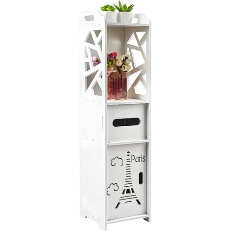 Meuble Colonne de Salle de Bain, Meuble de Rangement en Bois pour Salle et Buanderies avec 1 Tiroir pour Papier Toilette, 20x20x80cm blanc (1/5)