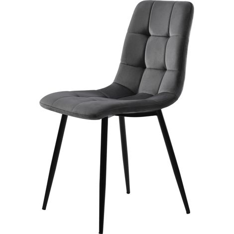 Ensemble salle à manger 5 pièces avec table ronde 80 cm en MDF blanc marbré et 4 chaises en velours gris (1/5)