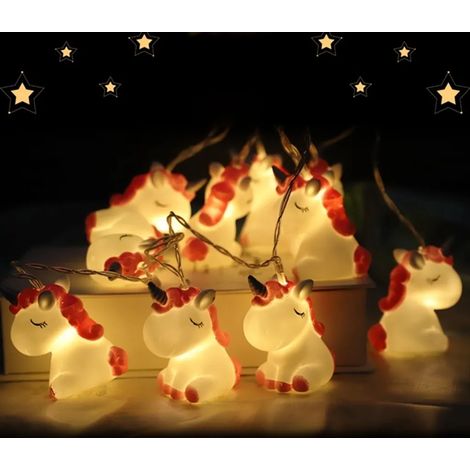 Guirlande LED un virgule cinq mètres dix licornes pour chambre de fille alimentation par piles décoration d anniversaire et fête