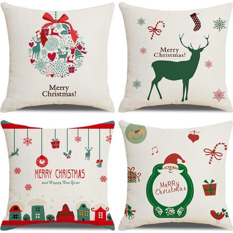 Housse De Coussin Noël, Lot de 4 Wapiti Noël Coton et Lin Décoratif Taie d'oreiller 45 x 45 cm (1/5)