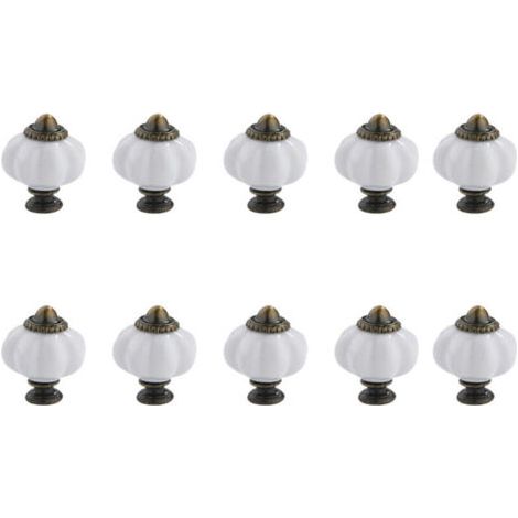 10 pièces boutons de citrouille blancs, boutons d'armoire en céramique vintage, boutons de commode boutons de tiroir boutons de porte poignées de tiroir poignées de commode avec vis de montage