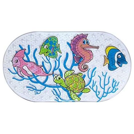 FENOPLASTICATapis de Bain pour Tapis de Douche, 39 cm x 69 cm Tapis de Douche antidérapants avec ventouses, Tapis de Baignoire Lavable en Machine pour Salle de Bain (Underwater World) (1/4)