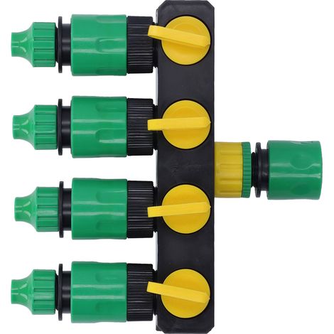 Répartiteur de tuyau d'arrosage en ABS, 4 voies, en acier inoxydable durable, pour l'irrigation de jardin, terrasse et ferme. (1/5)