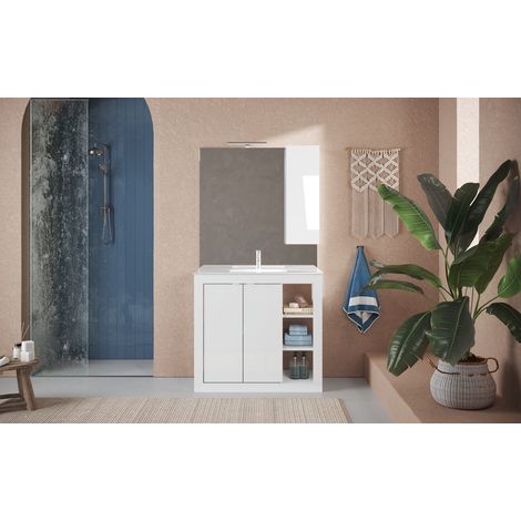 Mueble de baño con lavabo Pratiko BASIC 2.0 lacado en blanco brillo 101x86x47 cm