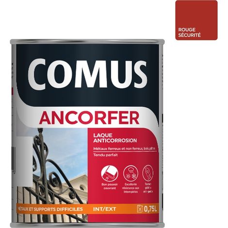 ANCORFER BRILLANT 0.75L Rouge sécurité - Peinture-laque antirouille pour métaux et autres supports - COMUS (1/5)