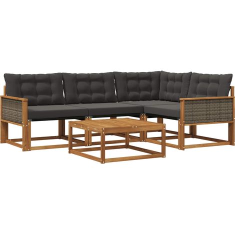 Outdoor Sofa Set with Cushion 5 pcs Natural and Black vidaXL