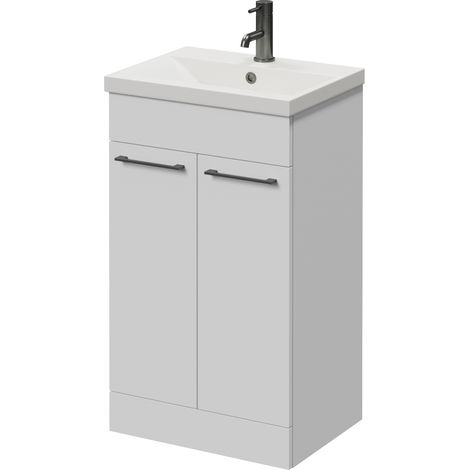 Napoli 390 Gloss White 500mm 2 Door Vanity Unit with Glide Basin - 500mm - Gunmetal Grey 160mm Handle