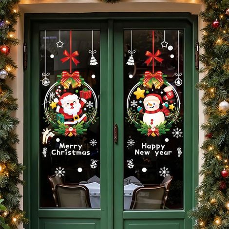Pegatinas navideñas estáticas para ventanas, pegatinas de Papá Noel de doble cara, removibles e impermeables, decoración navideña para interiores. (1/5)