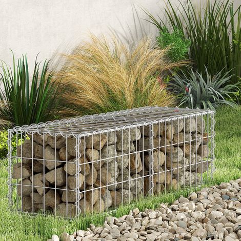 Randaco Gabion Gabions en pierre 100x30x30cm Lot de 2 Paniers en pierre galvanisés à chaud avec 8 crochets pour mur en gabions et brise-vue