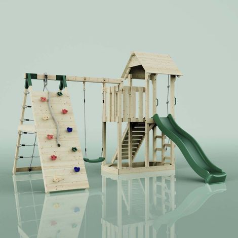 PolarPlay Spielturm Farö aus Holz in GrünKinderschaukel (1/5)