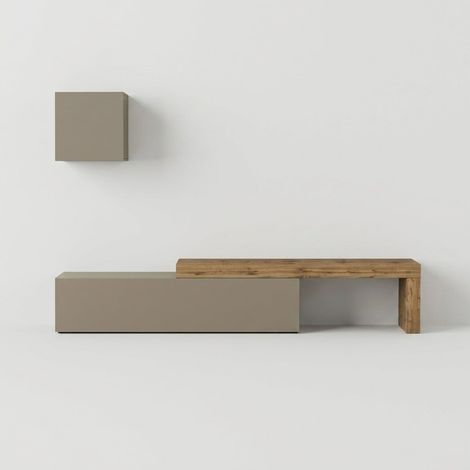 Mueble de salón moderno con soporte para TV y armario colgante Virel - Gris paloma (1/5)