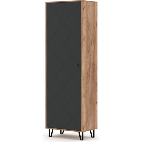 Armoire à 1 porte BILBAO coloris chêne et gris mat 63,4 x40 x 195 cm (1/5)