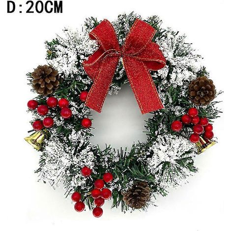 Corona navideña artificial, verde, abeto Crestwood, luces blancas, decorada con piñas, racimos de bayas, ramas escarchadas, colección navideña. (1/4)