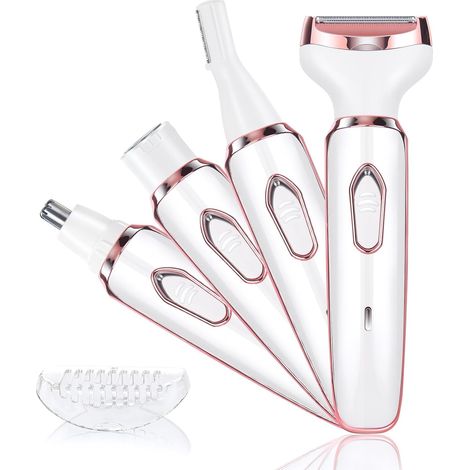 Elektrischer Damenrasierer, 4-in-1, kabellos mit Nass- und Trockenfunktion, schmerzfreier, wiederaufladbarer Rasierer, Trimmer, Epilierer, für Gesicht, Arme, Beine, Achseln und Bikinizone (1/5)