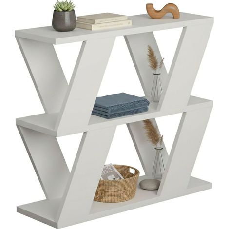 Dmora - Wohnzimmertisch Thalia, Niedriger Wohnzimmertisch, Kaffeeregal, Couchtisch für Sofa, 60x22h57 cm, Weiß, mit verstärkter Verpackung