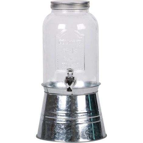 Fontaine à boisson en verre avec support et couvercle en métal - 3,5L - Transparent - H 28 x D 20 cm - Livraison gratuite