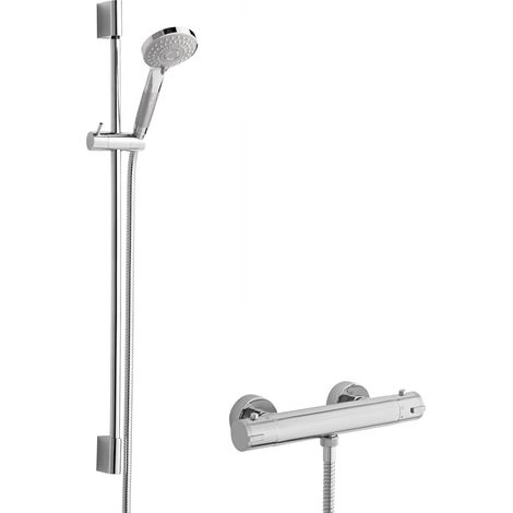 Hudson Reed Minimalist Thermostatic Bar Shower Valve with Slimline Slider Rail Kit - Chrome (1/2)