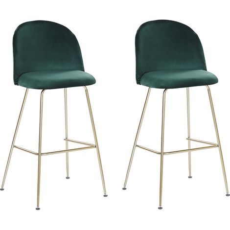 Conjunto de 2 sillas de bar tapizadas en terciopelo verde marco de acero dorado altura del mostrador muebles de comedor de diseño Arcola