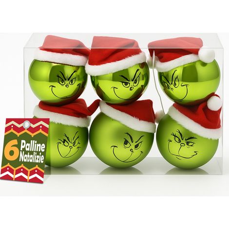 Set 6 Palline di Natale Pupazzo Verde da 8 cm Decorazione Palle Natalizie