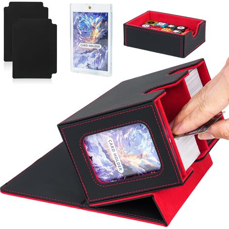Boîte de rangement pour cartes MTG Commander, grande boîte de rangement pour cartes à collectionner, TCG, peut contenir 150 cartes à double pochette, noir et rouge (1/5)