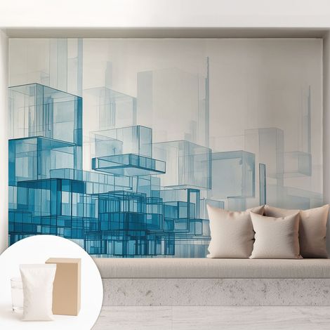 Carta Da Parati Non Tessuto - Con Colla Inclusa per Camera da Letto - Facile da Applica - Motivo decorativo Cubi trasparenti 208x146 cm (1/5)