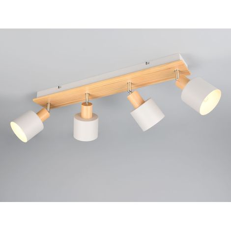 Deckenstrahler SHANTI Hellgrau mit Holz 4-flammig, Breite 60cm