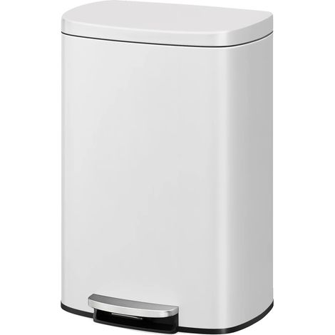 Poubelle, Acier Inoxydable, Couvercle à Fermeture Douce, BLANC (1/2)