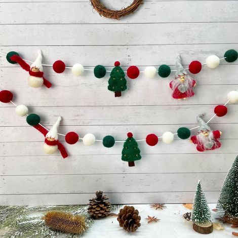Weihnachts Girlande aus Wollfilz, 2,5m, mit Weihnachtsmann, Tannenbaum & Schneemann