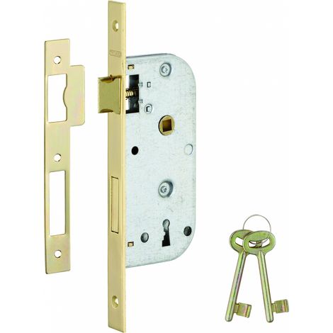 Serratura ECO da incasso, asse 40 mm, catenaccio e scrocco, frontale ottonato, 1 chiave – THIRARD (1/2)