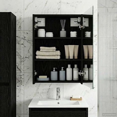 Armoire Miroir De Salle De Bain Chêne Noir 43 x 16 x 62,5 cm, Mural (1/4)