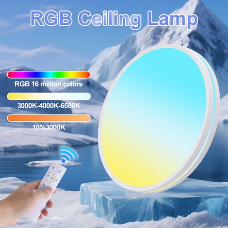 Plafonnier LED à intensité variable avec télécommande, puits de lumière LED à spectre complet, plafonnier RGB irisé, couleur variable, φ37 cm (1/5)