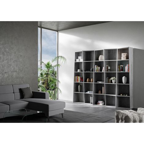 Libreria Moderna 5 Elementi 5 Ripiani Trek Cemento (1/2)