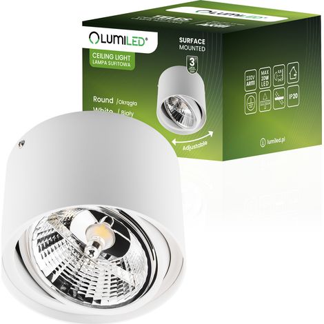 Aufputz-Halogen-Spotröhrenleuchte, beweglich, GU10 AR111, rund, weiß, 100 mm, TELES LUMILED