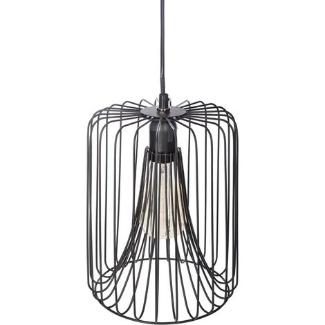 Suspension filaire en métal coloris noir - Diamètre 20 x Hauteur 25,5 cm -PEGANE-