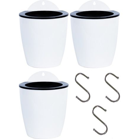 Set di 3 fioriere sospese in plastica, vasi autodrenanti, vasi a due livelli, vasi da appendere, cestini per fiori, bellissima decorazione (1/5)