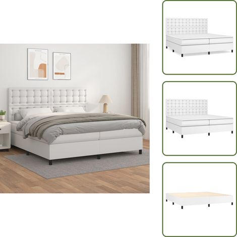The Living Store Giroletto a Molle con Materasso Bianco 200x200cm in Similpelle - Materasso a molle