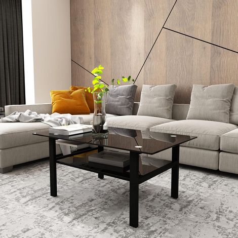 Rectangular black glass coffee table, transparent coffee table, modern center tables for living room, living room furniture (UK only) (1/5)