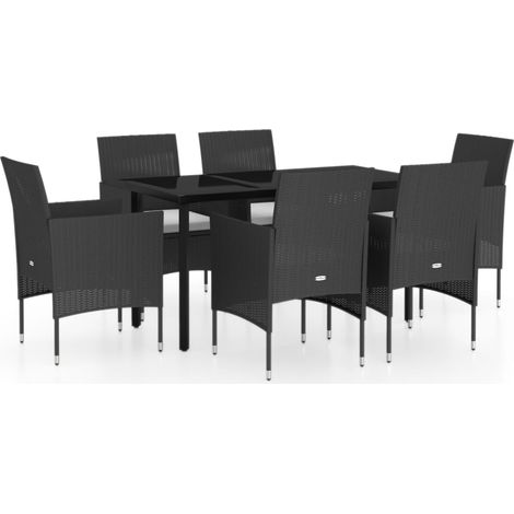 Maison Exclusive - 7-tlg. Garten-Essgruppe mit Kissen Schwarz