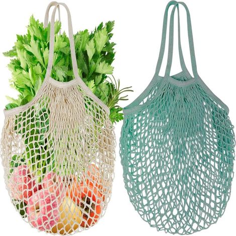 sacs à provisions réutilisables en filet, sacs en filet de coton avec longues anses pour ranger les fruits et légumes (1/5)